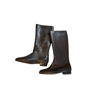Vintage Womens Waterproof Black Riding Boots With Faux Fur Lining